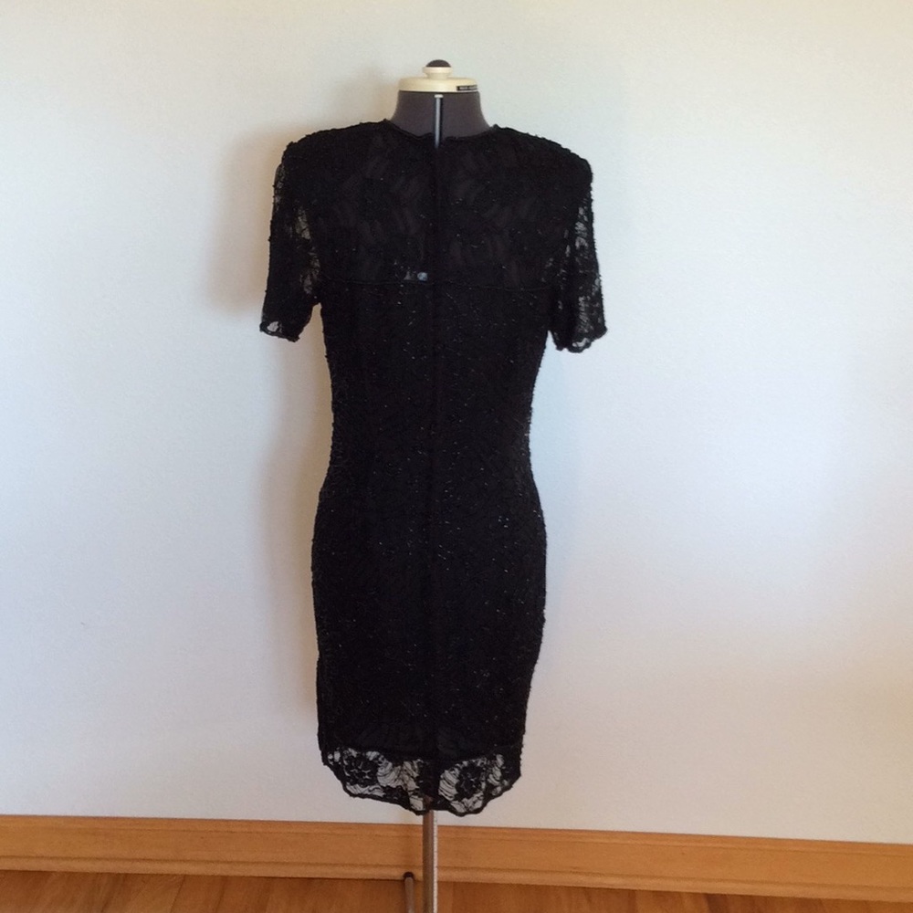 Beaded black size 10 silk dress with sleeves